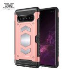Wholesale Galaxy S10+ (Plus) Metallic Plate Case Work with Magnetic Holder and Card Slot (Rose Gold)